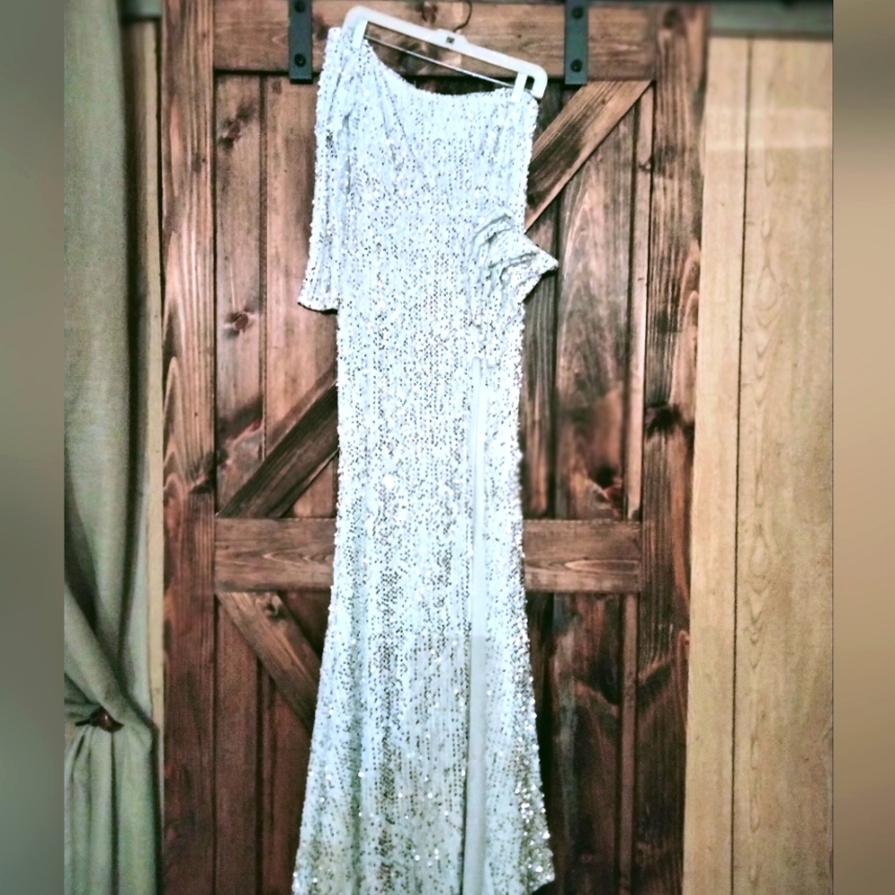 White Sequin evening gown